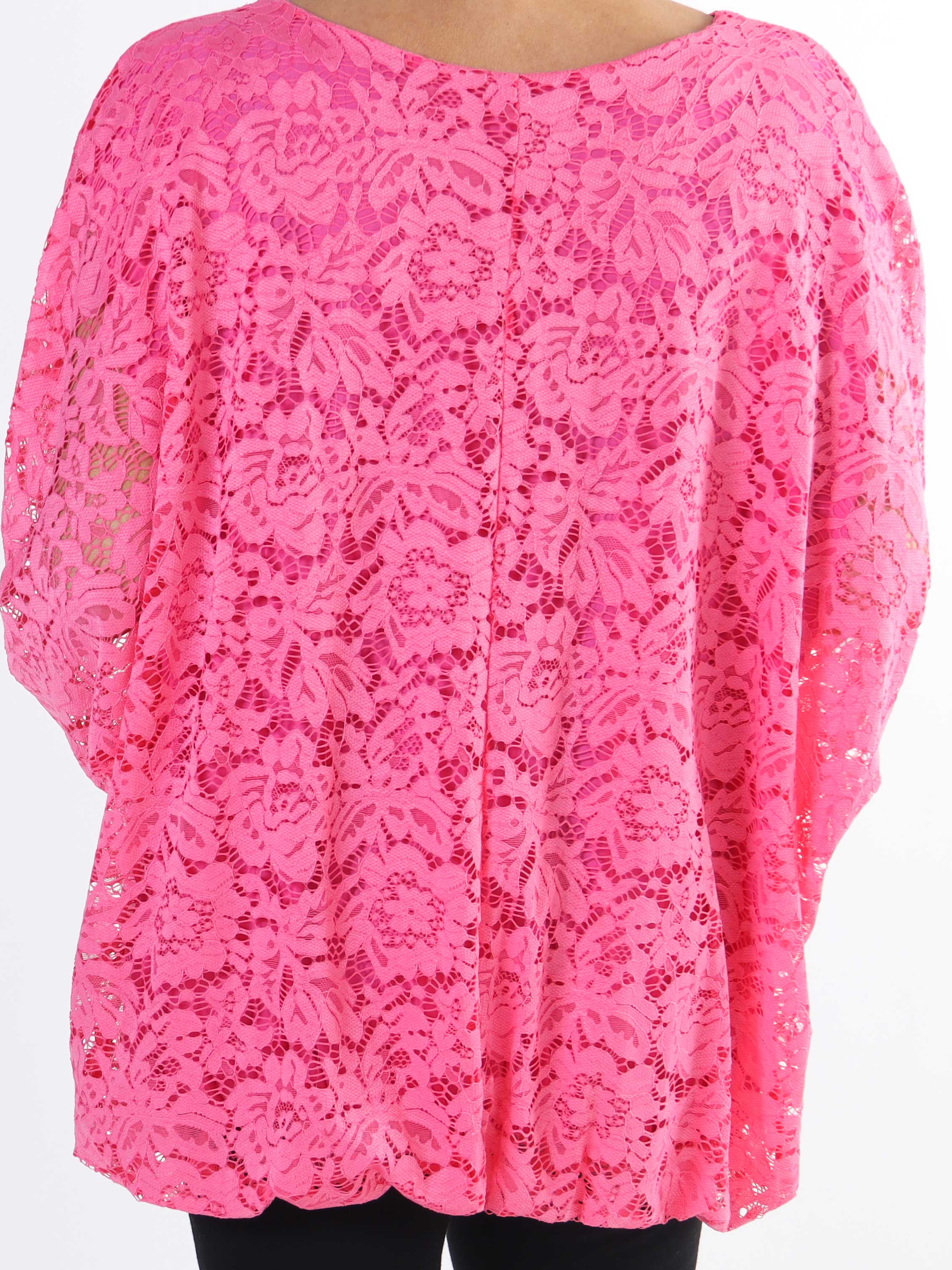 Destiny Lace - Plus size bluse i blonde med flagermusærmer